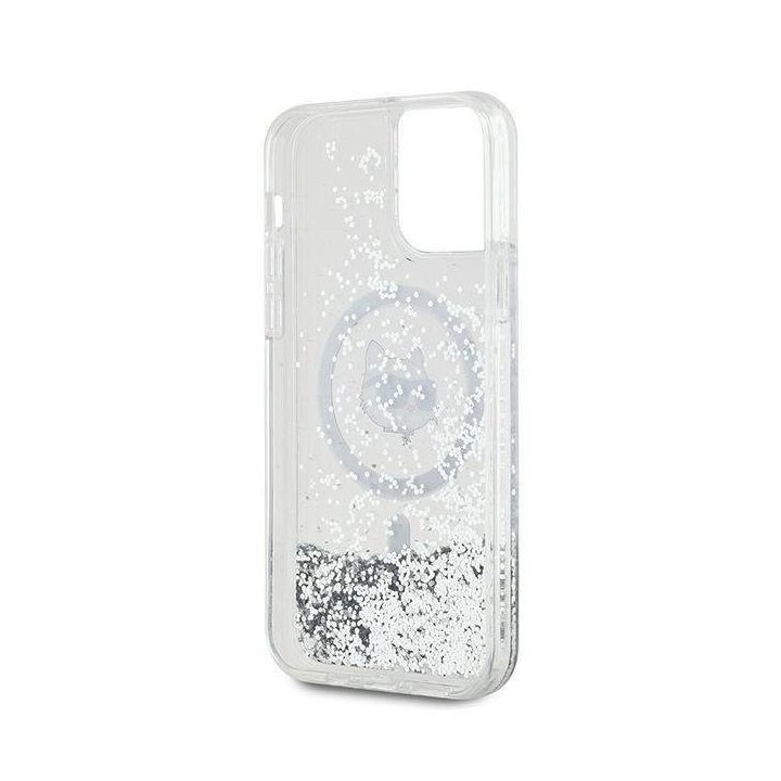 Karl Lagerfeld Liquid Glitter Choupette Head MagSafe dėklas iPhone 12 / 12 Pro - permatomas