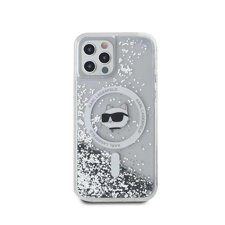 Karl Lagerfeld Liquid Glitter Choupette Head MagSafe dėklas iPhone 12 / 12 Pro - permatomas