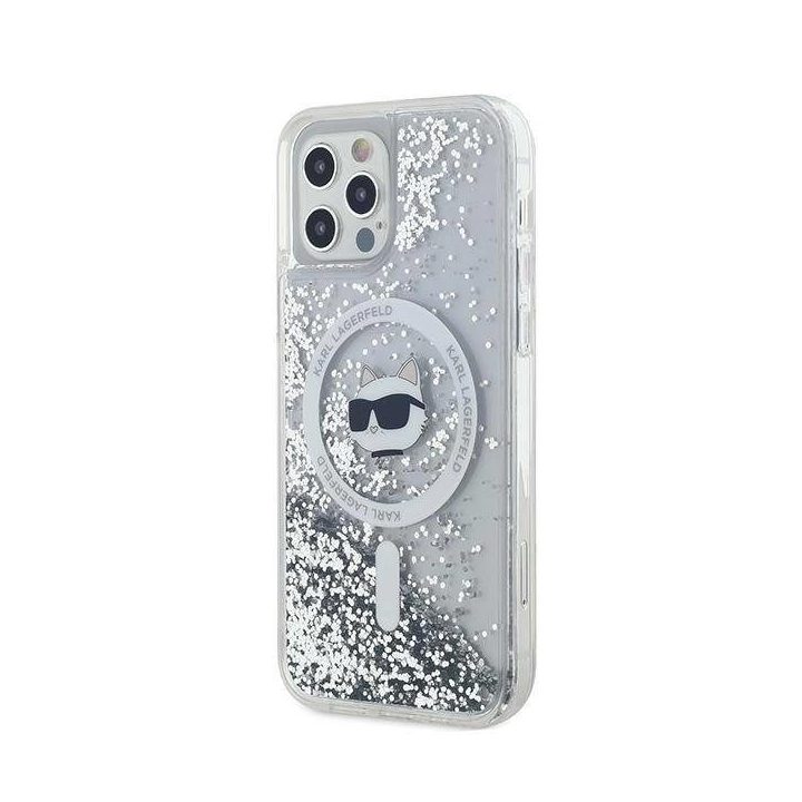 Karl Lagerfeld Liquid Glitter Choupette Head MagSafe dėklas iPhone 12 / 12 Pro - permatomas