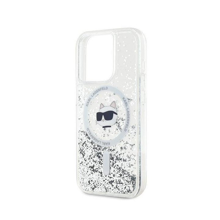 Karl Lagerfeld Liquid Glitter Choupette Head MagSafe dėklas iPhone 15 Pro - skaidrus