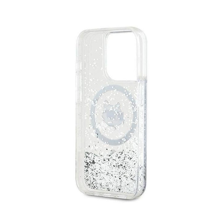 Karl Lagerfeld Liquid Glitter Choupette Head MagSafe dėklas iPhone 15 Pro - skaidrus