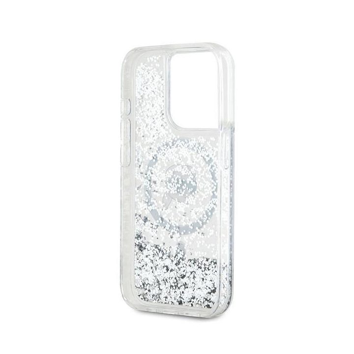 Karl Lagerfeld Liquid Glitter Karl Head MagSafe dėklas iPhone 15 Pro - skaidrus
