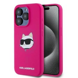 Karl Lagerfeld silikoninis telefono dėklas su Choupette galva MagSafe iPhone 15 Pro telefonui – rožinis