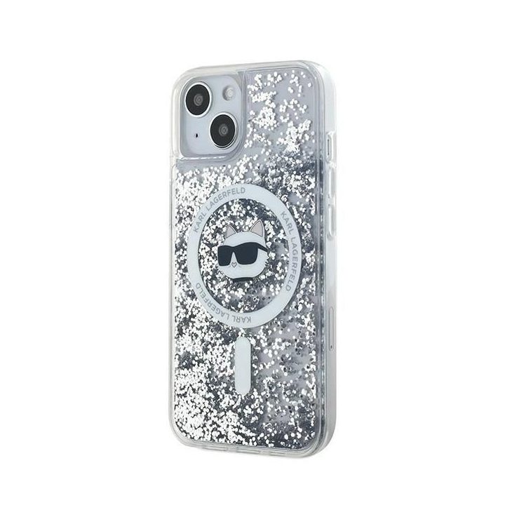 Karl Lagerfeld Liquid Glitter Choupette Head MagSafe dėklas iPhone 14 / 15 / 13“ telefonams – skaidrus