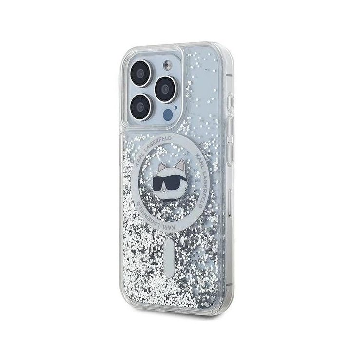Karl Lagerfeld Liquid Glitter Choupette Head MagSafe dėklas iPhone 14 Pro Max - skaidrus