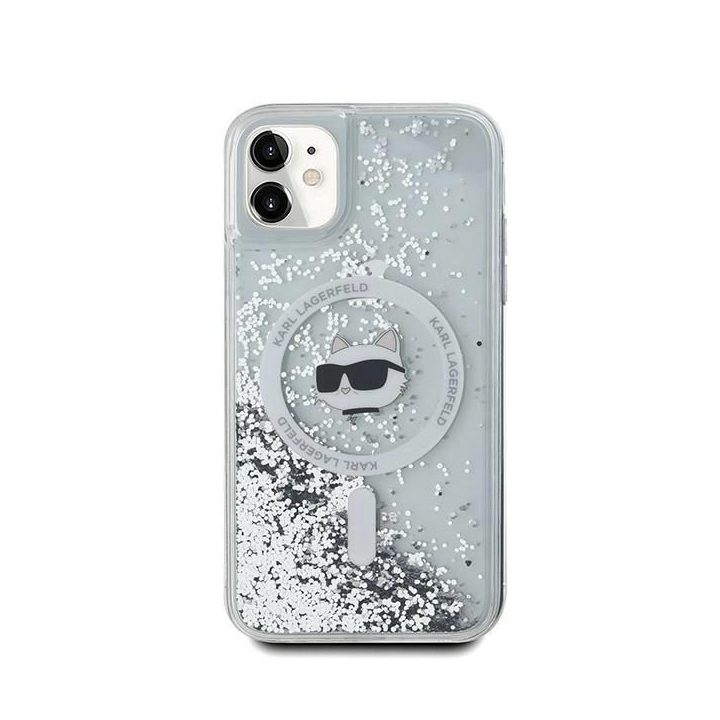 Karl Lagerfeld Liquid Glitter Choupette galvos formos MagSafe dėklas iPhone 11 / Xr“ – skaidrus