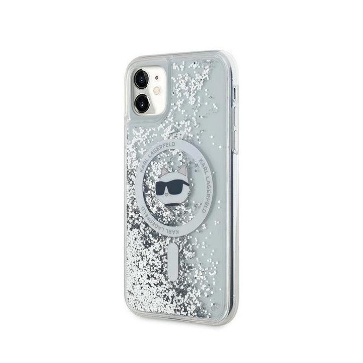 Karl Lagerfeld Liquid Glitter Choupette galvos formos MagSafe dėklas iPhone 11 / Xr“ – skaidrus