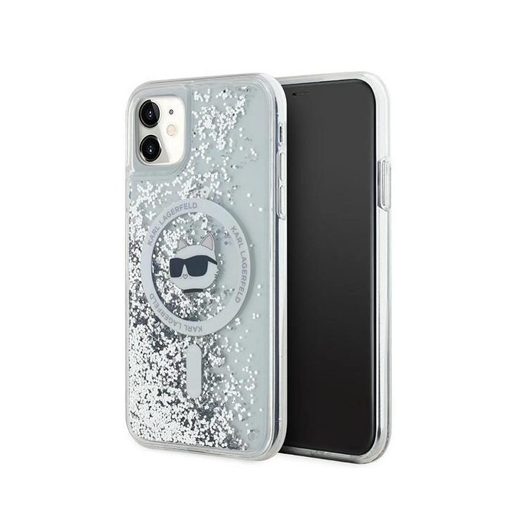 Karl Lagerfeld Liquid Glitter Choupette galvos formos MagSafe dėklas iPhone 11 / Xr“ – skaidrus