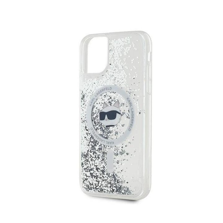 Karl Lagerfeld Liquid Glitter Choupette galvos formos MagSafe dėklas iPhone 11 / Xr“ – skaidrus