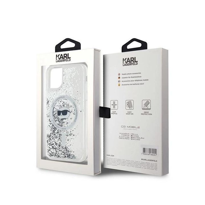Karl Lagerfeld Liquid Glitter Choupette galvos formos MagSafe dėklas iPhone 11 / Xr“ – skaidrus