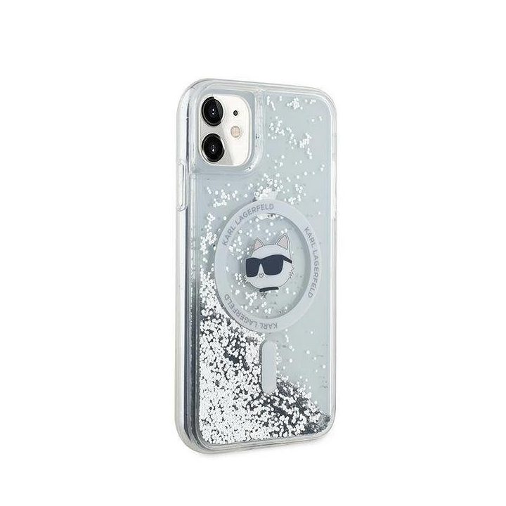 Karl Lagerfeld Liquid Glitter Choupette galvos formos MagSafe dėklas iPhone 11 / Xr“ – skaidrus