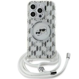 Karl Lagerfeld IML Crossbody Monogram Karl & Choupette Head MagSafe dėklas iPhone 15 Pro modeliui - skaidrus