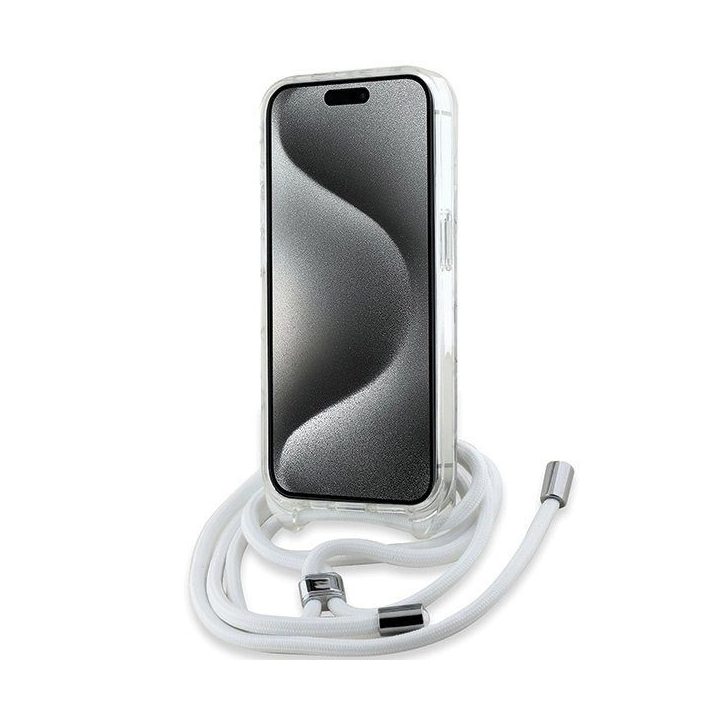 Karl Lagerfeld IML Crossbody Monogram Karl & Choupette Head MagSafe dėklas iPhone 15 Pro modeliui - skaidrus