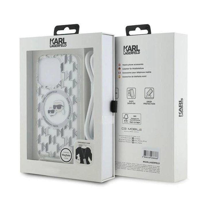 Karl Lagerfeld IML Crossbody Monogram Karl & Choupette Head MagSafe dėklas iPhone 15 Pro modeliui - skaidrus