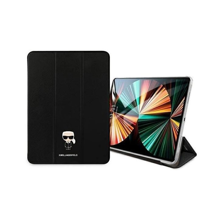 iPad 12.9 Pro 2021 knygos dėklas juodas / black Saffiano Karl Iconic