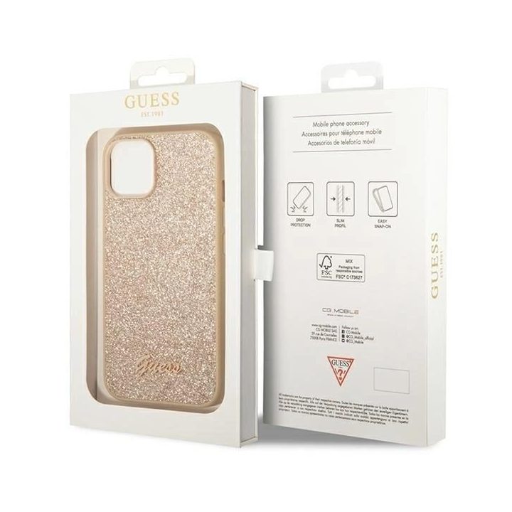 Dėklas iPhone 14 6,1“ auksinis/gold kietas dėklas su blizgučiais