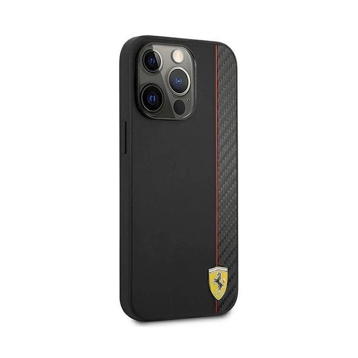 Ferrari iPhone 13 Pro Max“ 6,7 juodas / juodas kieto korpuso On Track Carbon Stripe“