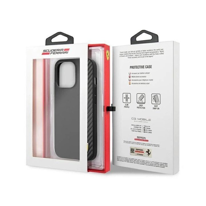 Ferrari iPhone 13 Pro Max“ 6,7 juodas / juodas kieto korpuso On Track Carbon Stripe“