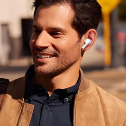 Bluetooth 5.3 ausines su LED ekranu – baltos