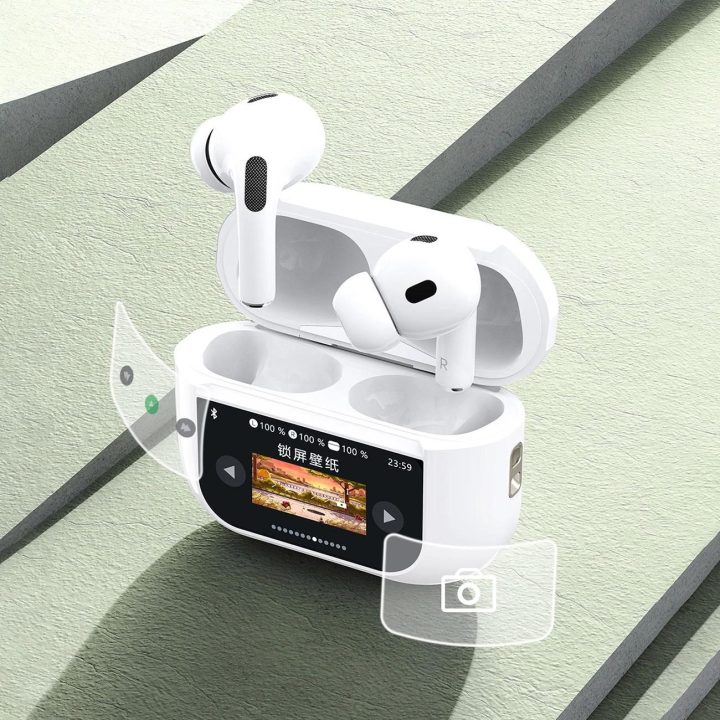 Bluetooth 5.3 ausines su LED ekranu – baltos