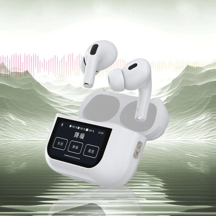 Bluetooth 5.3 ausines su LED ekranu – baltos