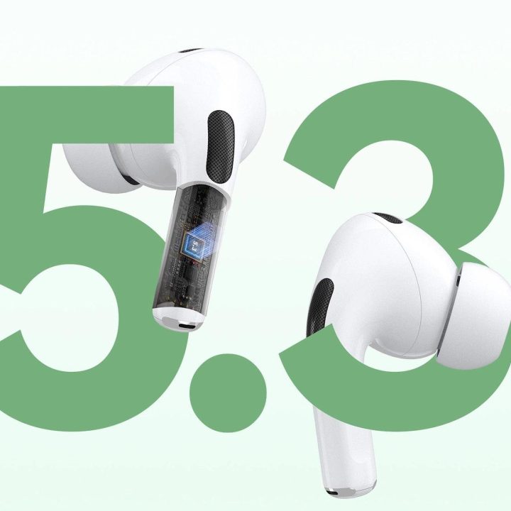 Bluetooth 5.3 ausines su LED ekranu – baltos