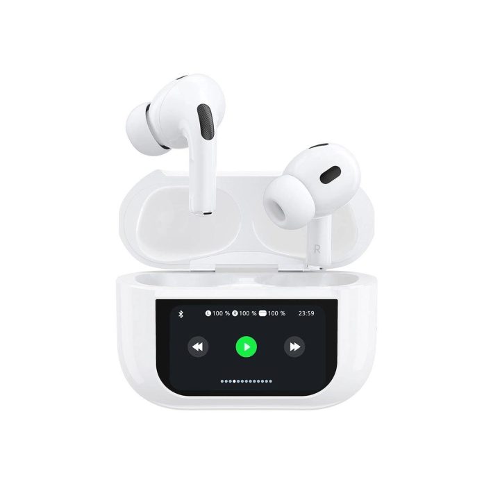 Bluetooth 5.3 ausines su LED ekranu – baltos