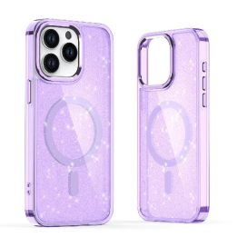 Blizgučių dėklas iPhone 16 Plus - violetinis su blizgučiais