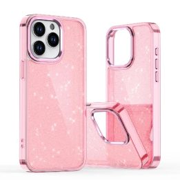 Blizgantis dėklas iPhone 16 - rausvas su blizgučiais