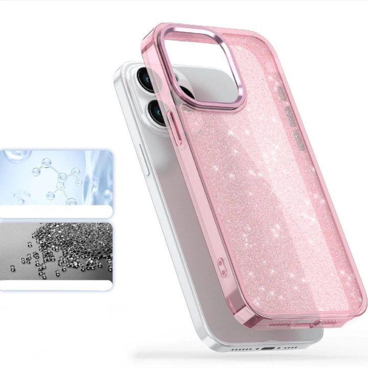 dėklas iPhone 16 Pro Max - rožinis su blizgučiais