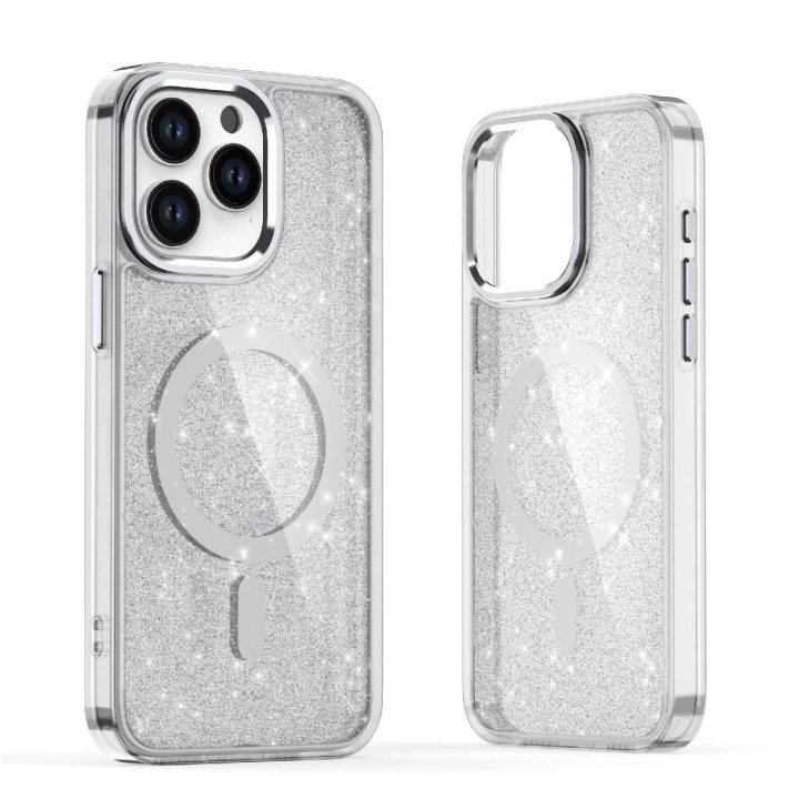 dėklas iPhone 16 Pro Max“ – žėrintis su blizgučiais, baltas