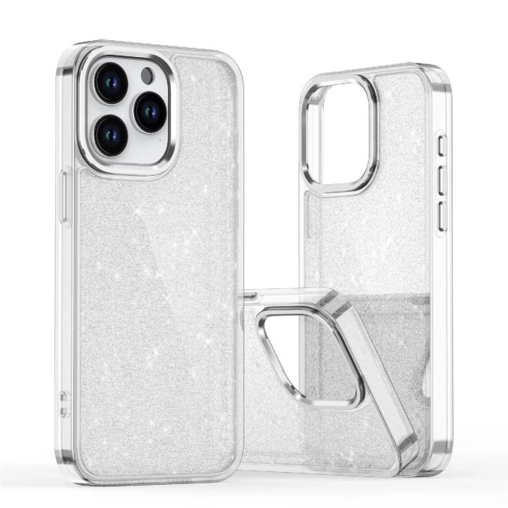 dėklas iPhone 16 Pro“ – permatomas, su blizgučiais
