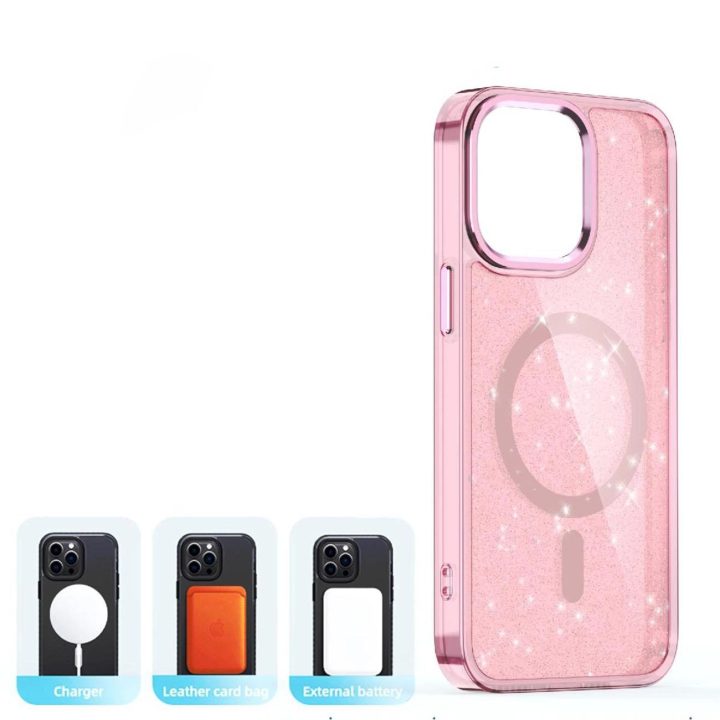 Dėklas skirtas iPhone 16 Pro“ – rožinė su blizgučiais