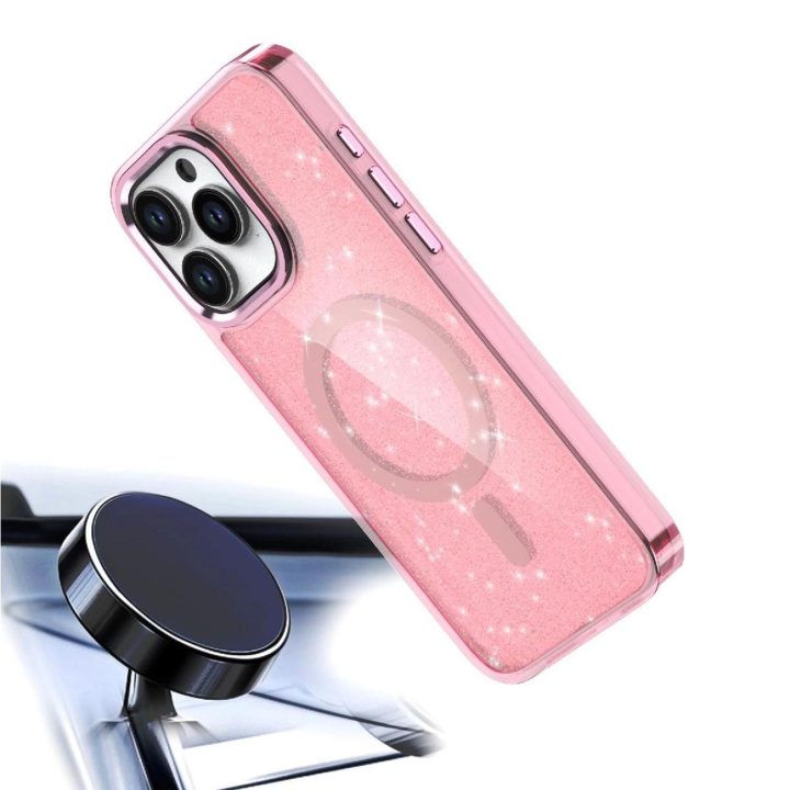 Dėklas skirtas iPhone 16 Pro“ – rožinė su blizgučiais
