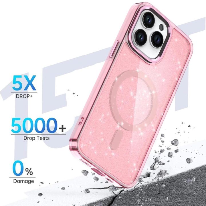 Dėklas skirtas iPhone 16 Pro“ – rožinė su blizgučiais