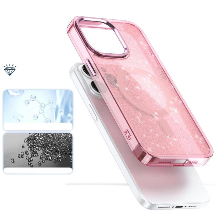 Dėklas skirtas iPhone 16 Pro“ – rožinė su blizgučiais
