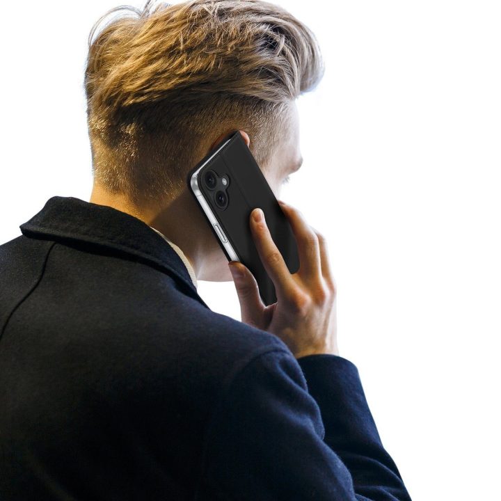 dėklas skirtas iPhone 16 Plus“ su atvartu ir kortelių skyreliu - juodas