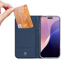 dėklas iPhone 16 Pro Max“ su atverčiamu dangteliu ir kortelių lizdu – mėlynas