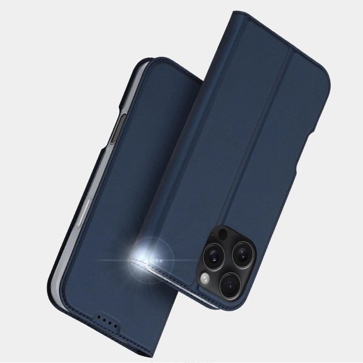 dėklas iPhone 16 Pro Max“ su atverčiamu dangteliu ir kortelių lizdu – mėlynas