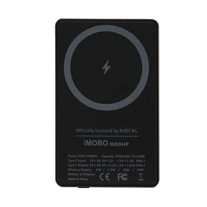 Powerbank Audi Big Logo MagSafe indukcinis 15 W 5000 mAh - pilka