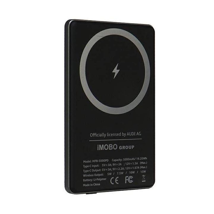 Powerbank Audi Big Logo MagSafe indukcinis 15 W 5000 mAh - pilka