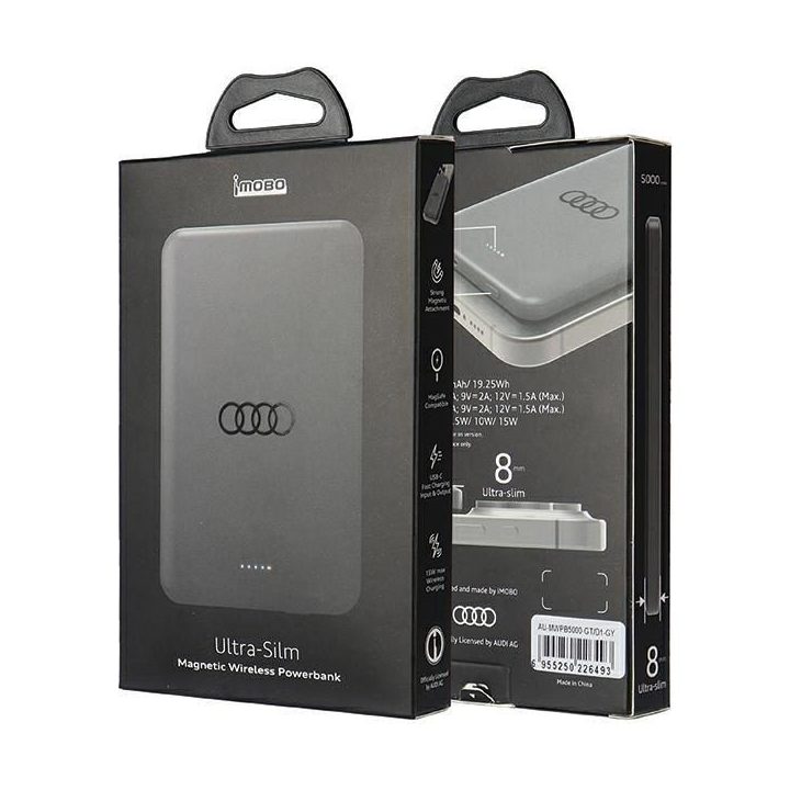Powerbank Audi Big Logo MagSafe indukcinis 15 W 5000 mAh - pilka
