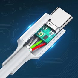 USB C PD QC AFC kabelis 1 m - baltas