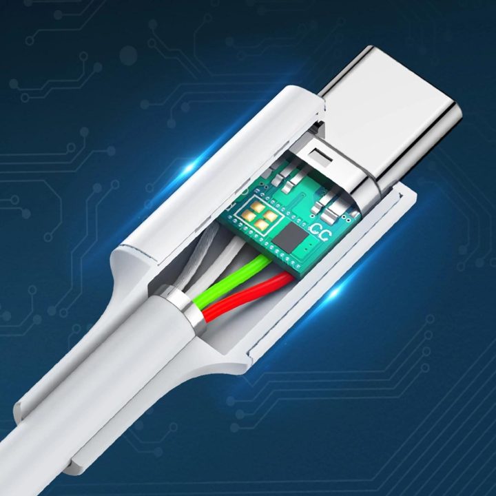 USB C PD QC AFC kabelis 1 m - baltas