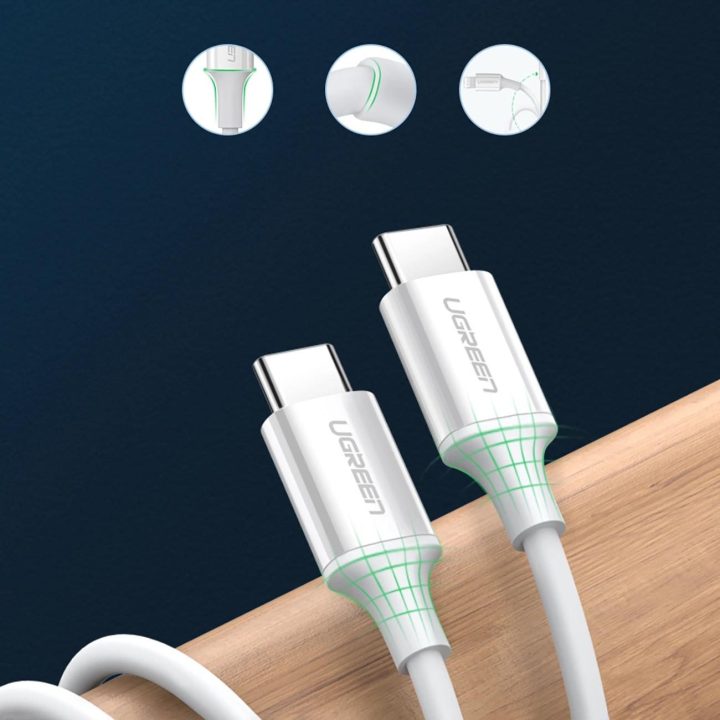 USB C PD QC AFC kabelis 1 m - baltas