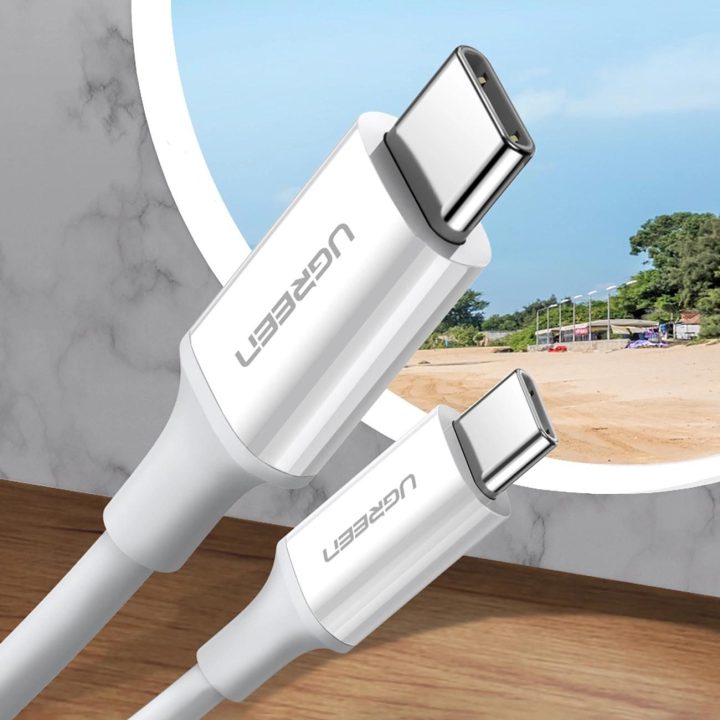 USB C PD QC AFC kabelis 1 m - baltas