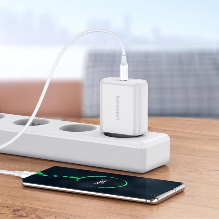 USB C PD QC AFC kabelis 1 m - baltas