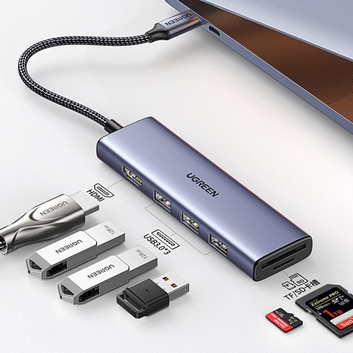 6in1 USB A 3.0 / SD/TF kortelių skaitytuvas - pilkas
