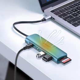 6 viename adapteris USB C PD / SD / TF skaitytuvas - pilkas