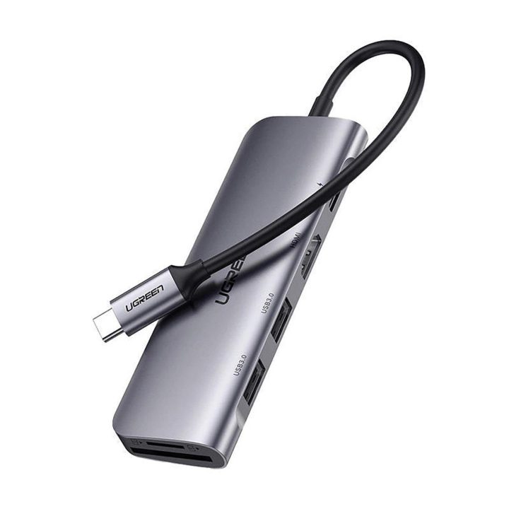 6 viename adapteris USB C PD / SD / TF skaitytuvas - pilkas